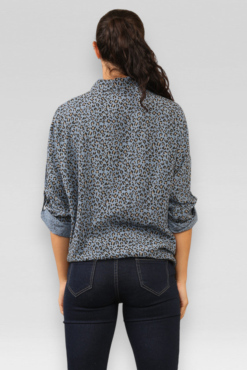 LEOPAARDPRINT OVERHEMD MET STRIK EN DENIM