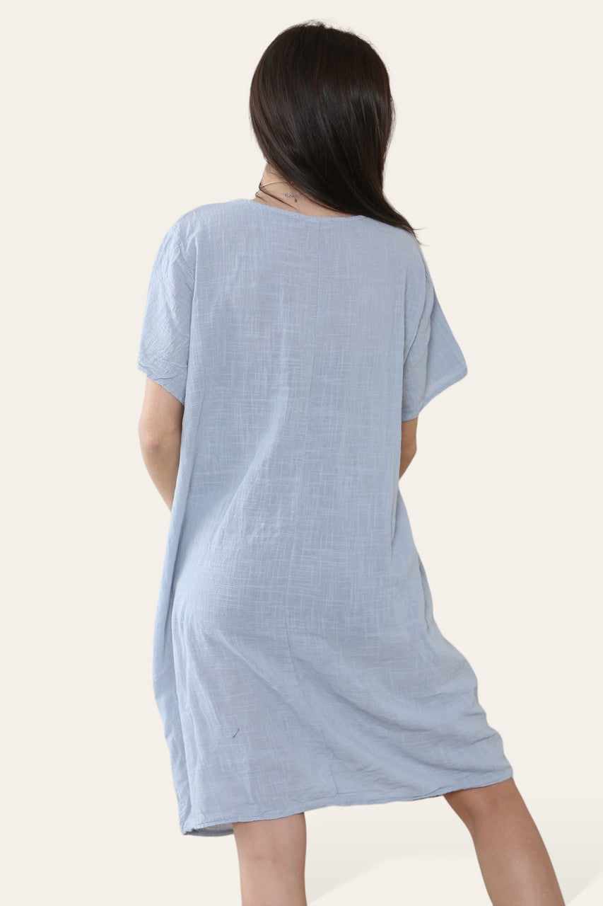 PLAIN TUNIC DRESS WITH POCKETS & NECKLACE GREY