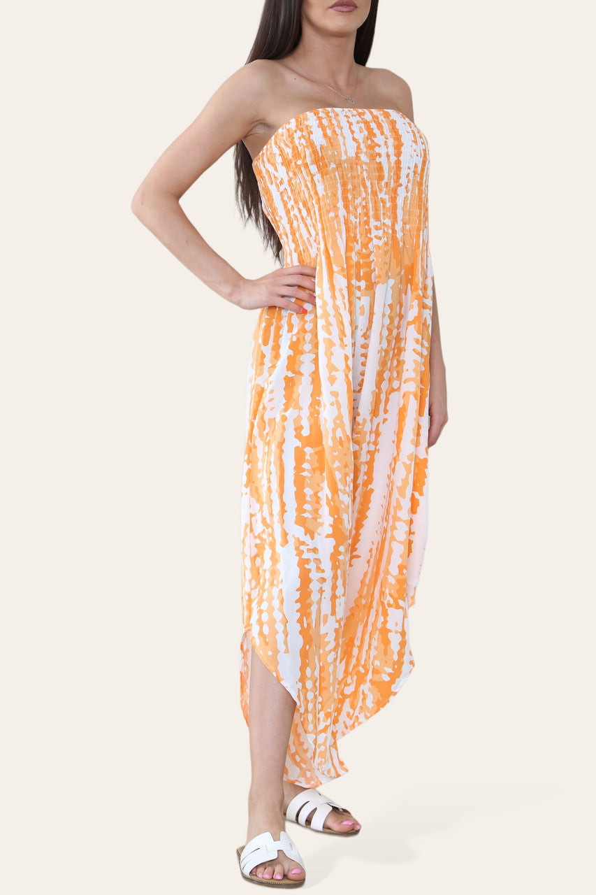 TIE DYE ELASTISCHE BANDEAU JUMPSUIT ORANJE