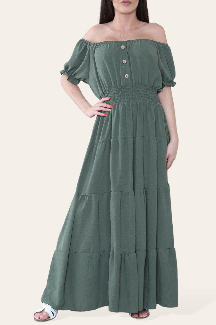 EFFEN MAXI ELASTISCHE MAGISCHE JURK KAKI