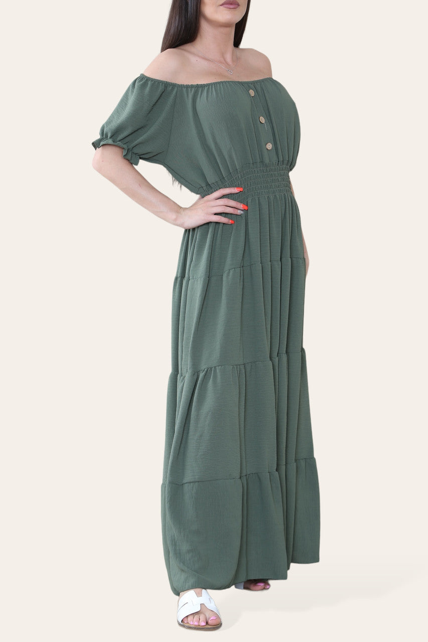 EFFEN MAXI ELASTISCHE MAGISCHE JURK KAKI