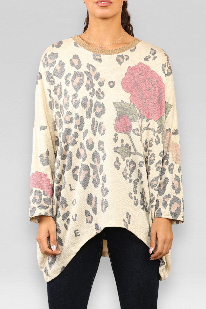 LEOPAARDPRINT ROZE LUREX TRUI STEEN