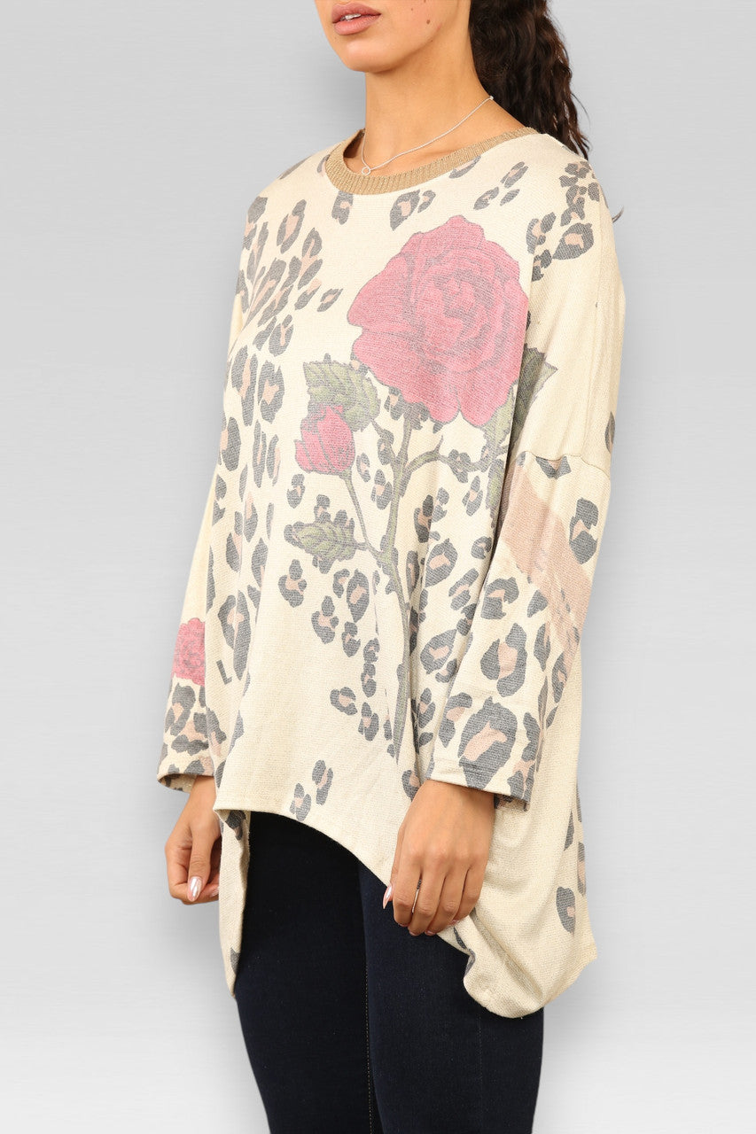 LEOPAARDPRINT ROZE LUREX TRUI STEEN