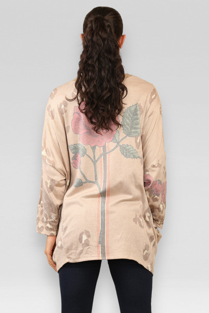 TRUI MET LUIPAARDPRINT, ROOS EN LUREX – CAMEL