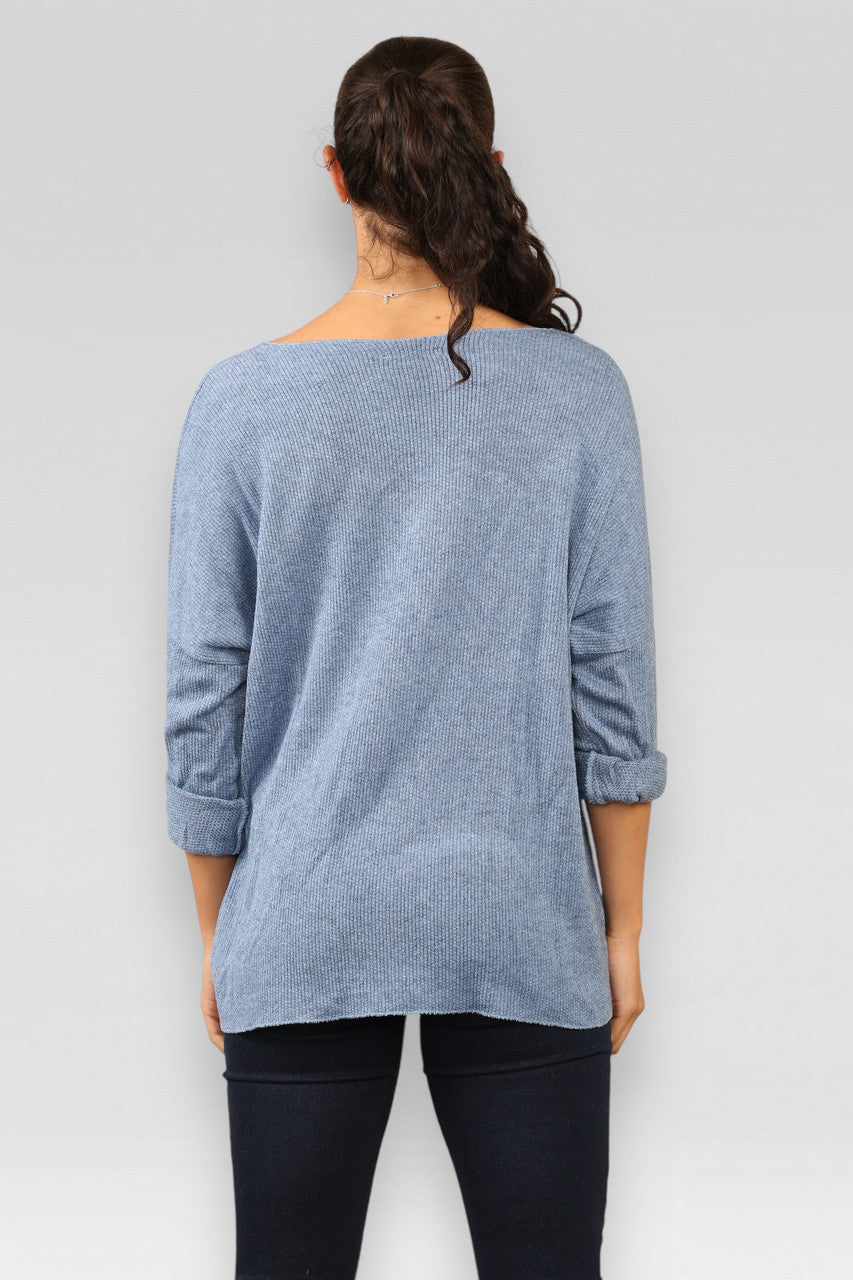 DIAMANTE LEOPARD SCHOUDERTRUI DENIM