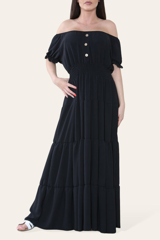PLAIN MAXI ELASTICATED MAGIC DRESS BLACK
