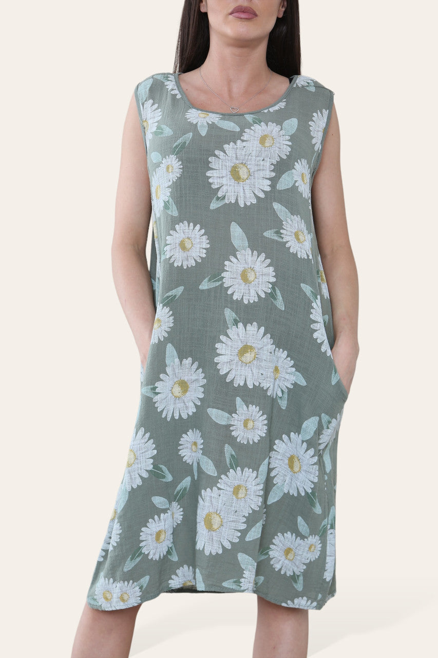 MOUWLOZE JURK MET DAISYPRINT KHAKI