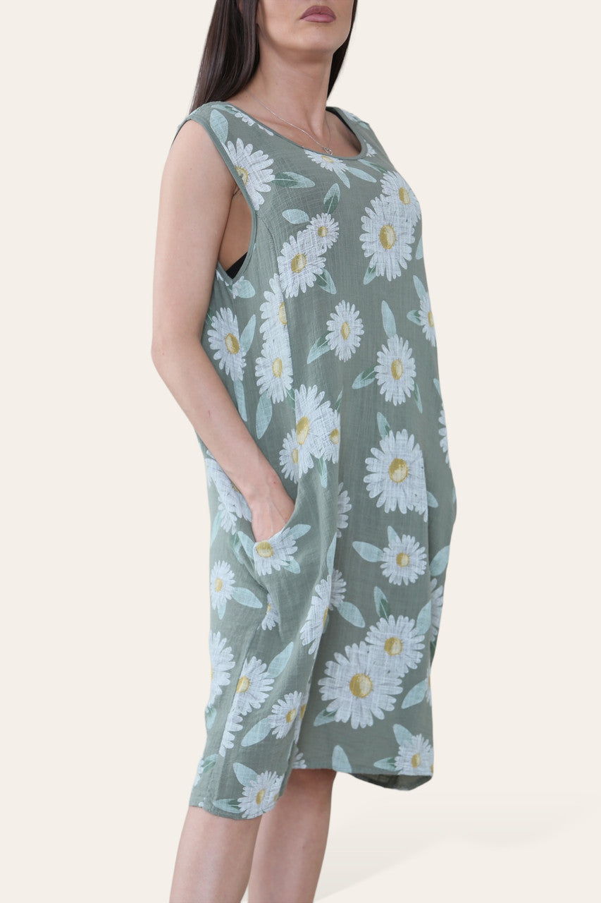 MOUWLOZE JURK MET DAISYPRINT KHAKI