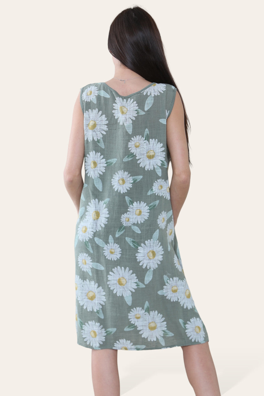 MOUWLOZE JURK MET DAISYPRINT KHAKI