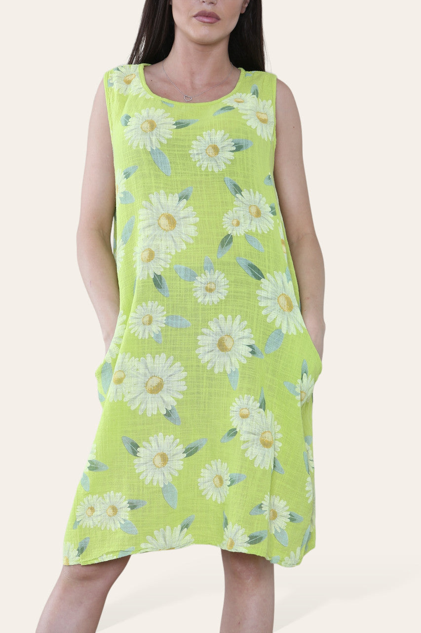 DAISY PRINT MOUWLOZE JURK LIMOENGROEN