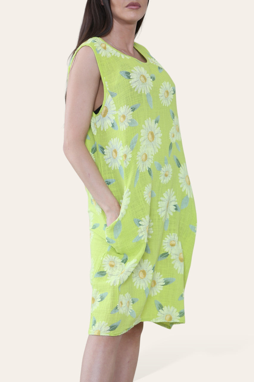 DAISY PRINT MOUWLOZE JURK LIMOENGROEN