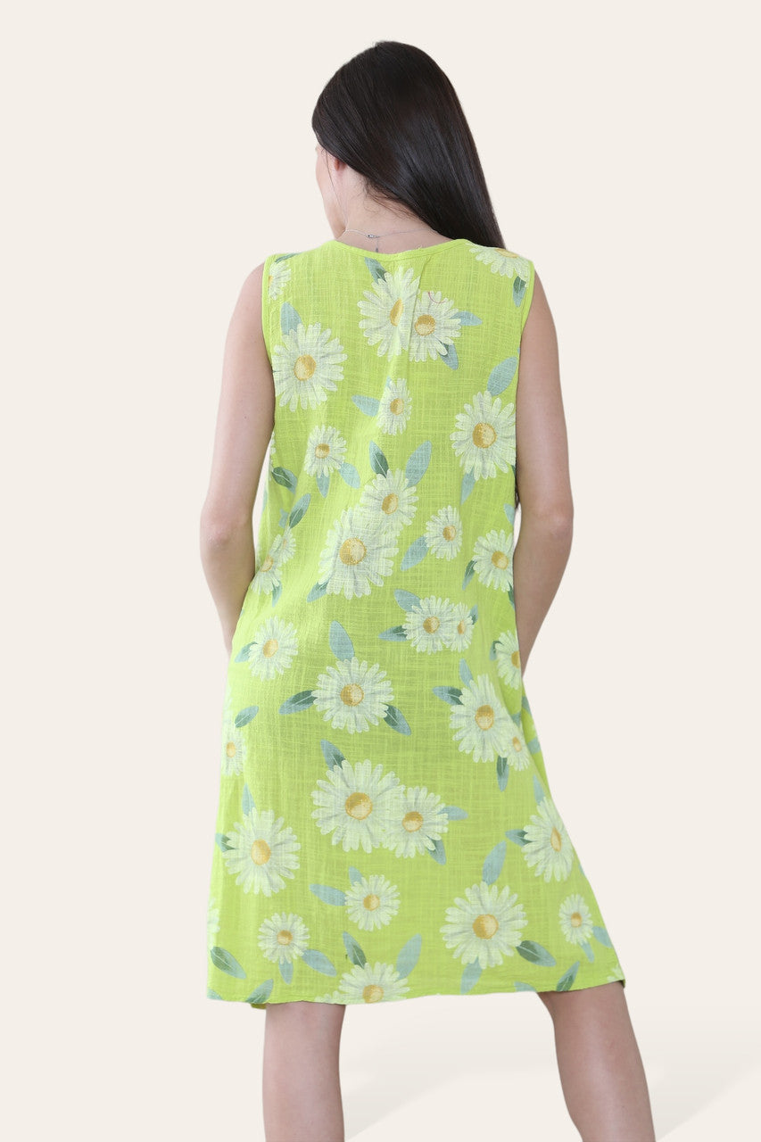 DAISY PRINT MOUWLOZE JURK LIMOENGROEN