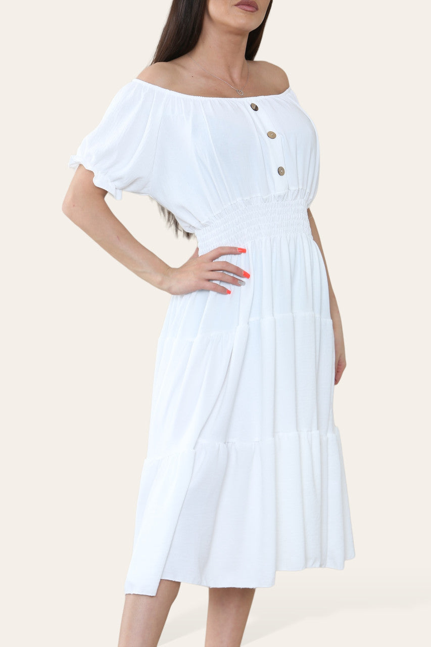 EFFEN MIDI ELASTISCHE MAGISCHE JURK WIT