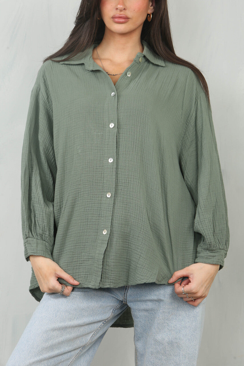 KAASDOEK EFFEN KATOENEN OVERHEMD TOP - KHAKI