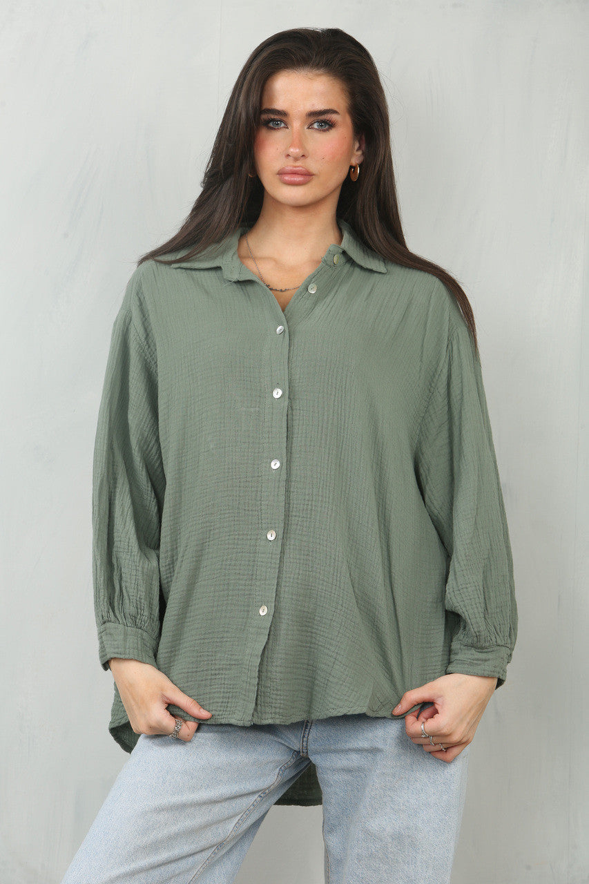 KAASDOEK EFFEN KATOENEN OVERHEMD TOP - KHAKI