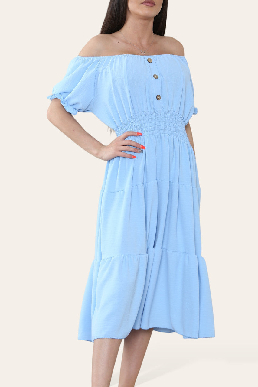 EFFEN MIDI ELASTISCHE WONDERJURK LICHTBLAUW