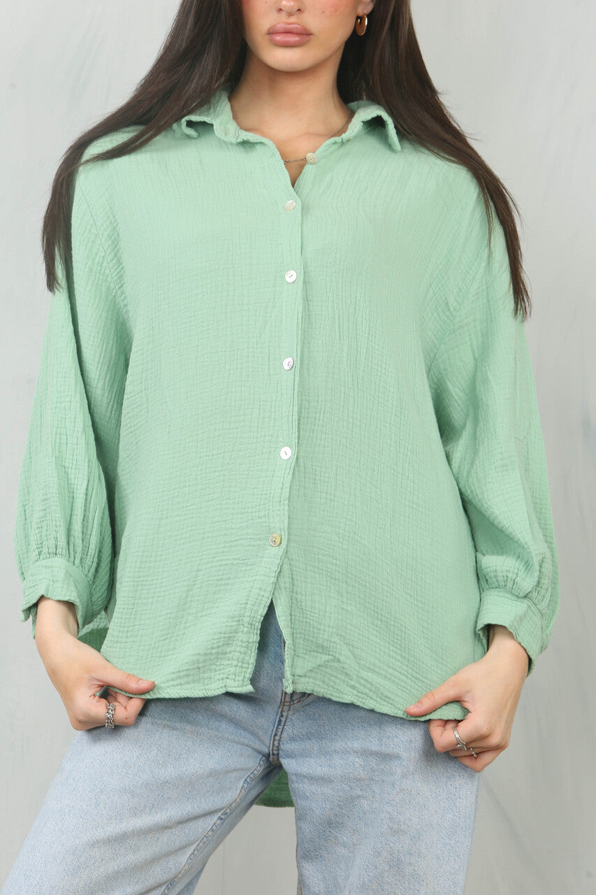 KAASDOEK EFFEN KATOENEN SHIRT TOP - MINT