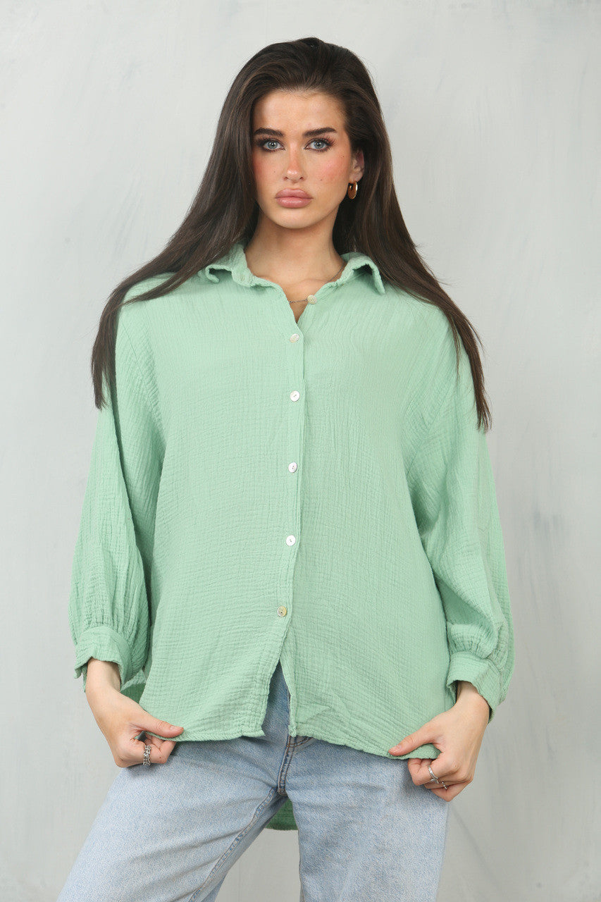 KAASDOEK EFFEN KATOENEN SHIRT TOP - MINT