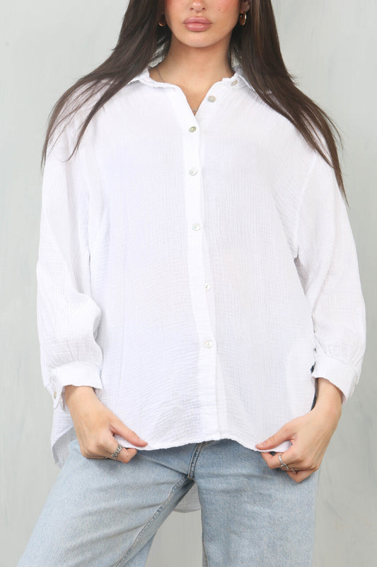 CHEESECLOTH PLAIN COTTON SHIRT TOP - WHITE
