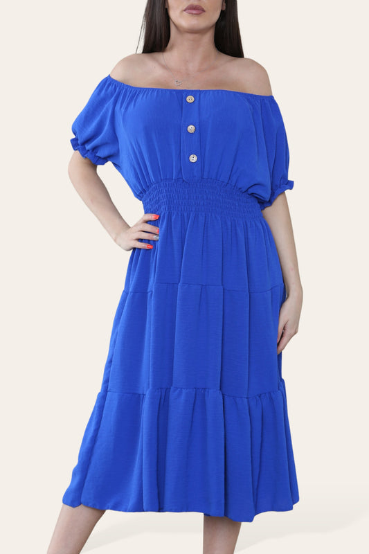 PLAIN MIDI ELASTICATED MAGIC DRESS ROYAL BLUE