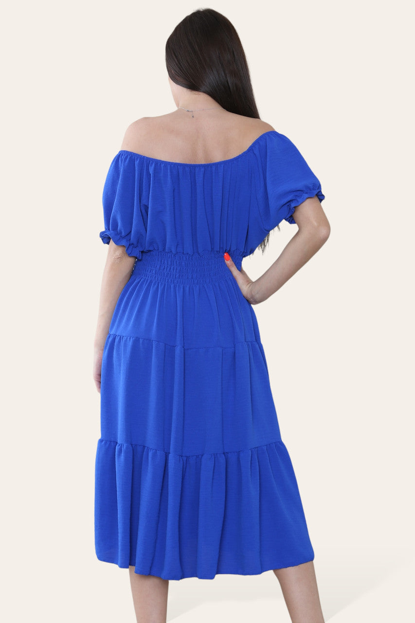 EFFEN MIDI ELASTISCHE MAGIC JURK KONINGSBLAUW