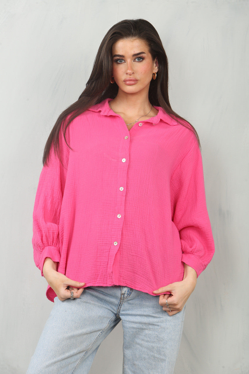 KAASDOEK EFFEN KATOENEN OVERHEMD TOP - CERISE