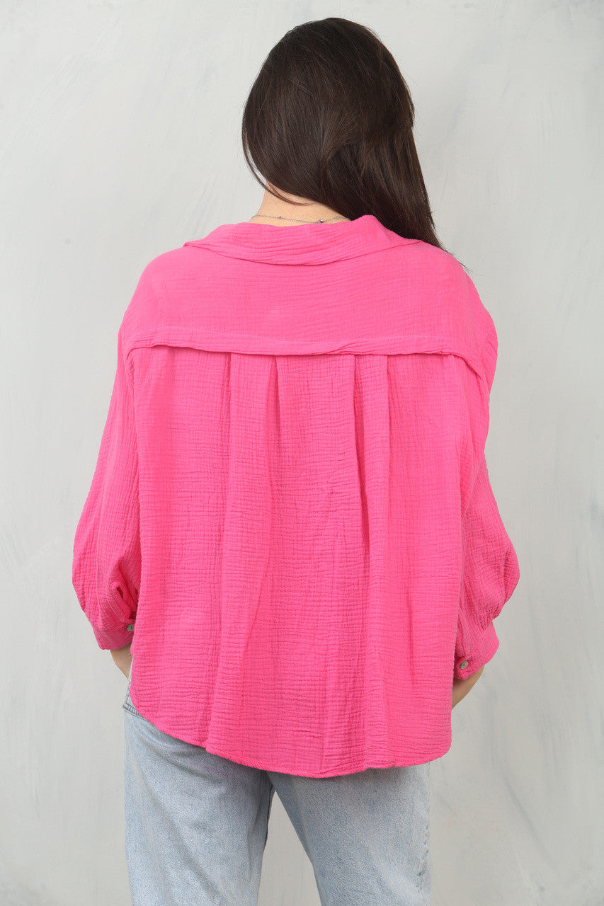 KAASDOEK EFFEN KATOENEN OVERHEMD TOP - CERISE