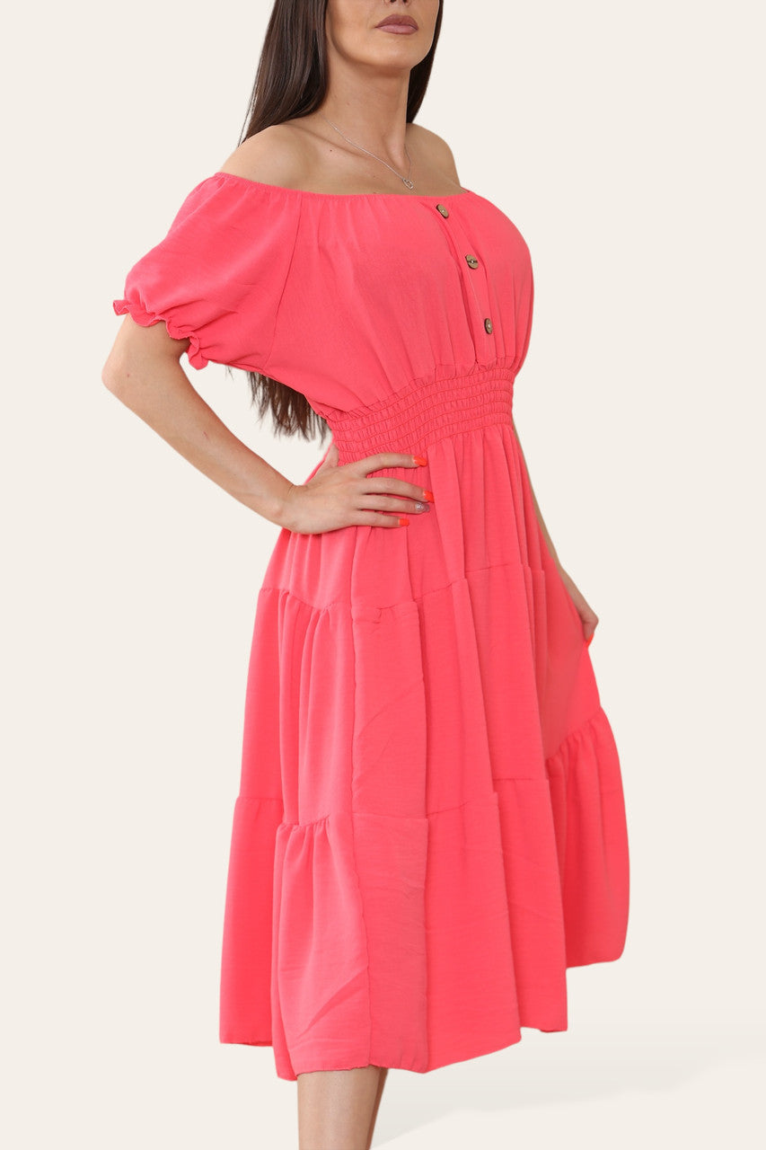 EFFEN MIDI ELASTISCHE MAGIC JURK KORAAL