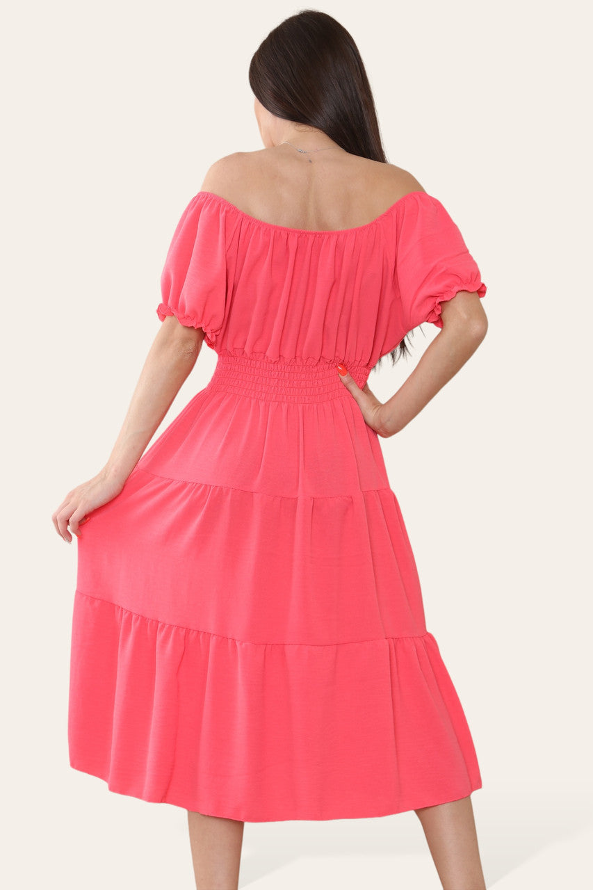 EFFEN MIDI ELASTISCHE MAGIC JURK KORAAL