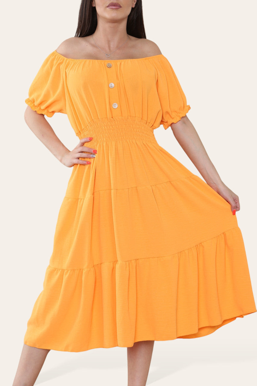 EFFEN MIDI ELASTISCHE MAGIC JURK ORANJE