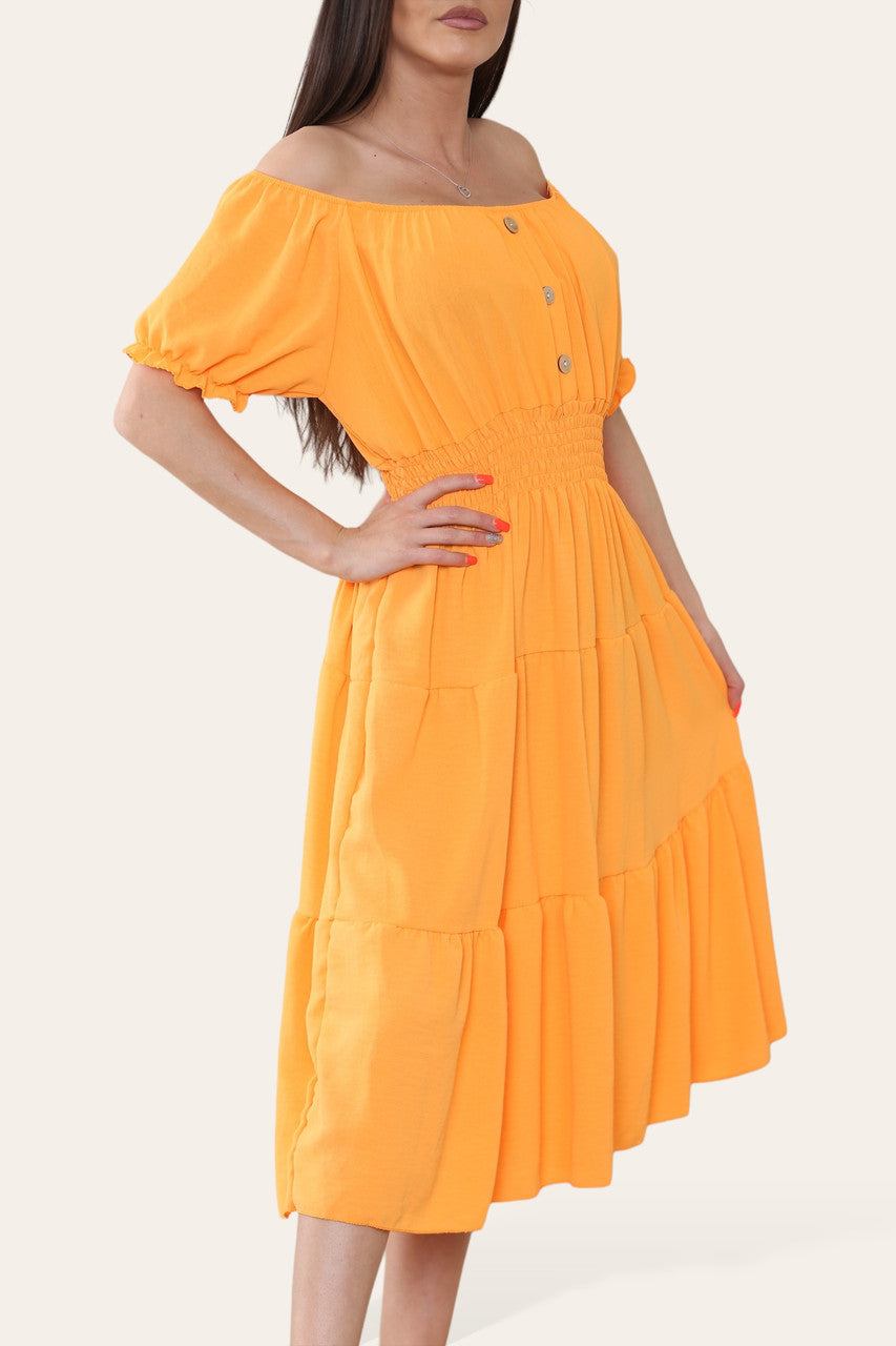 EFFEN MIDI ELASTISCHE MAGIC JURK ORANJE
