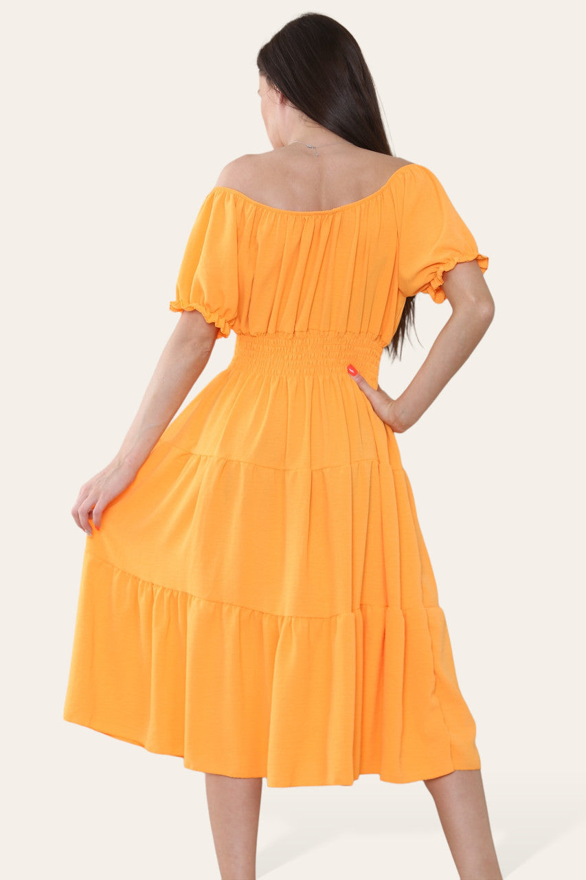 EFFEN MIDI ELASTISCHE MAGIC JURK ORANJE