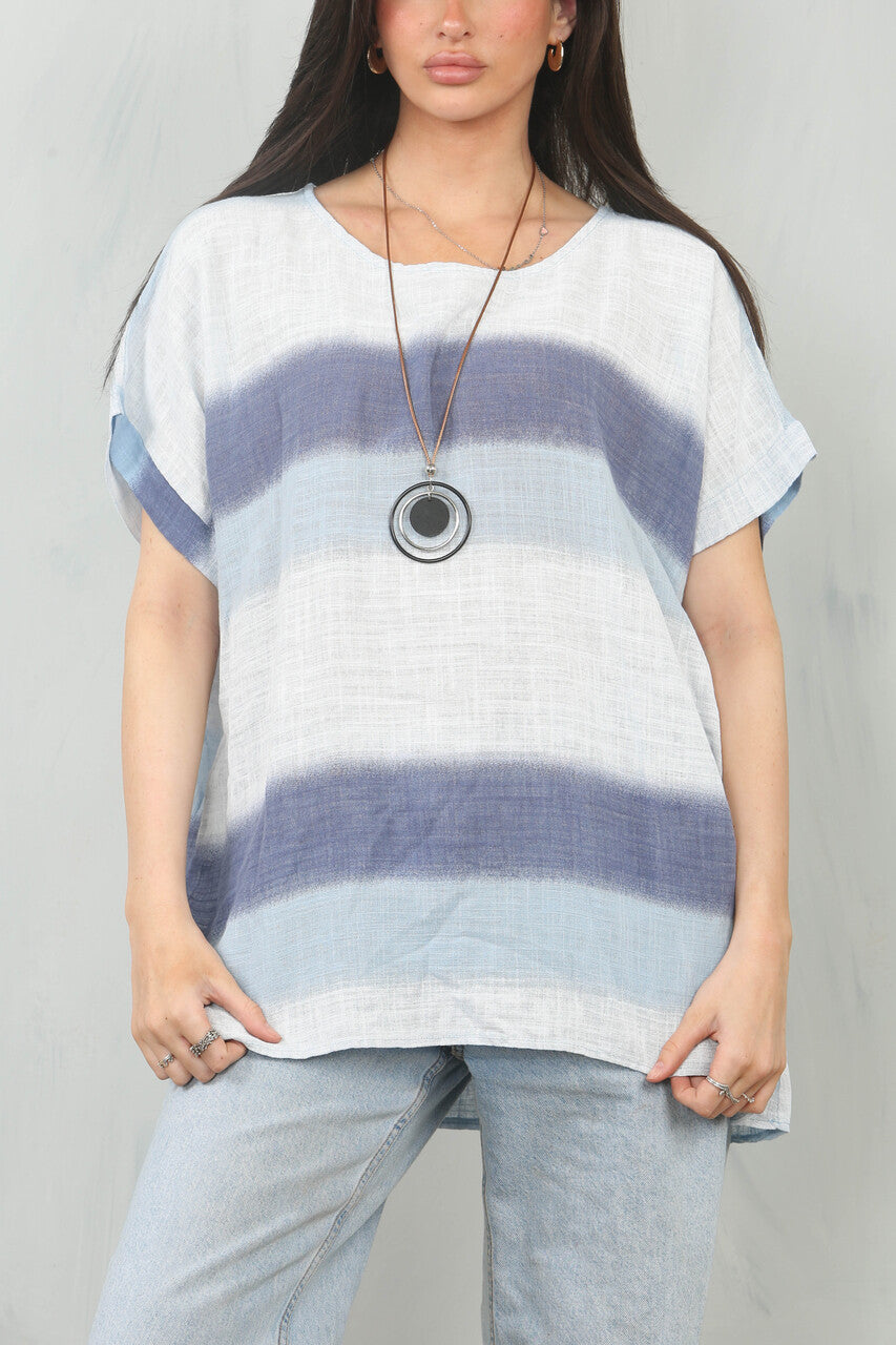 TOP MET OMBREPRINT LICHTBLAUW