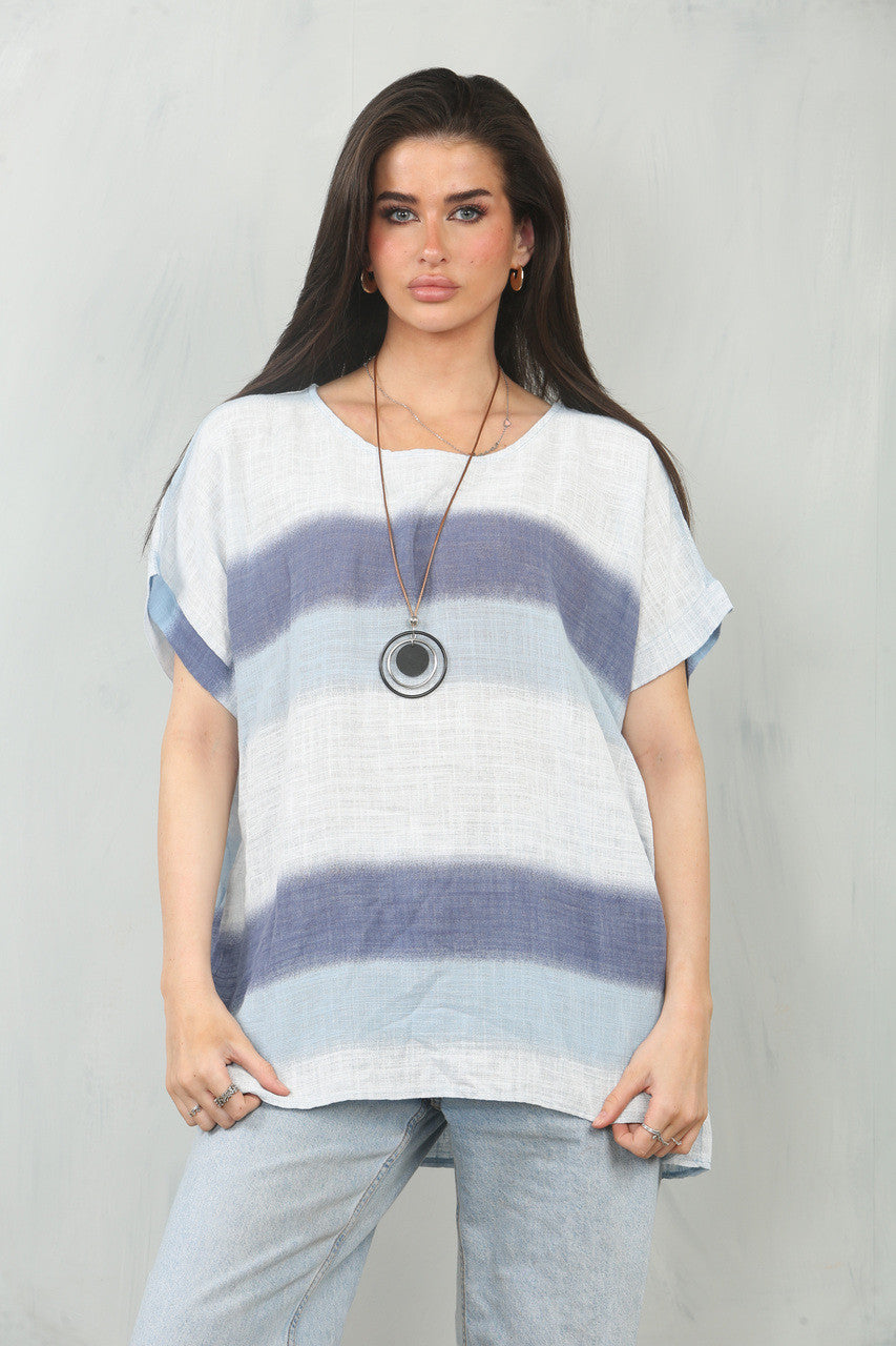 TOP MET OMBREPRINT LICHTBLAUW