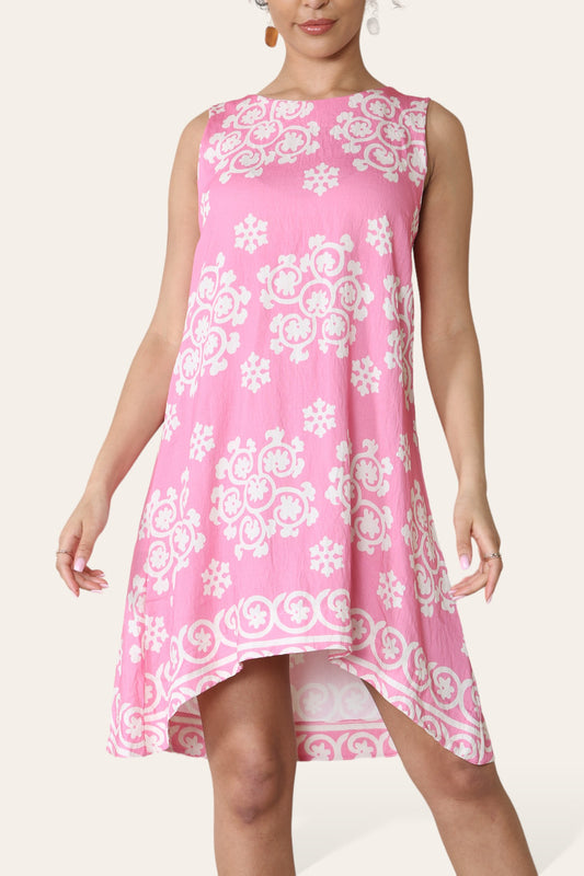 PRINTED SLEEVELESS DRESS PINK