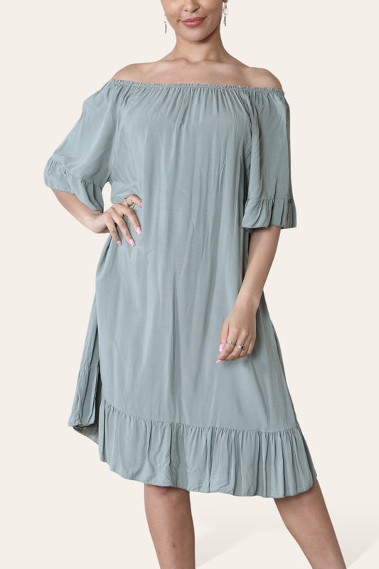 PLAIN BARDOT DRESS KHAKI