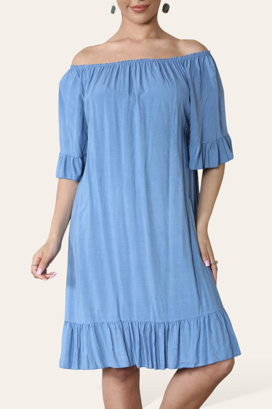 PLAIN BARDOT DRESS DENIM