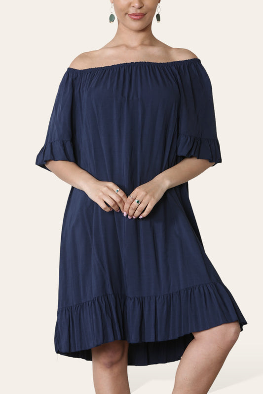PLAIN BARDOT DRESS NAVY