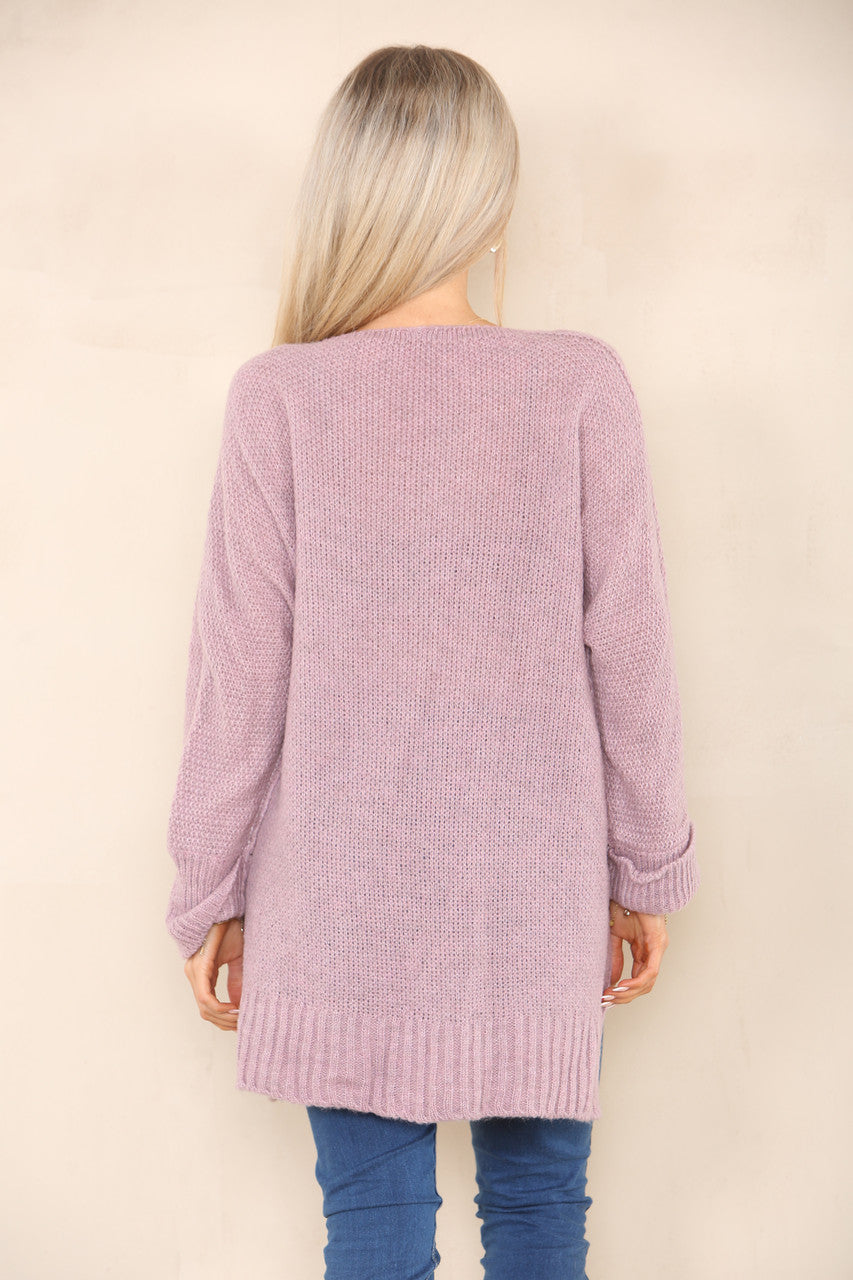 SOFT KNIT DROP SPLIT HEM JUMPER PINK