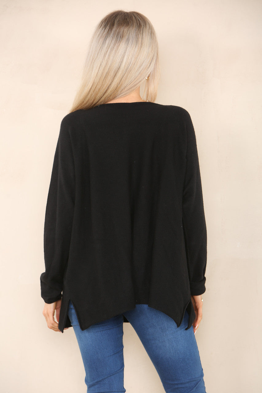 SEQUIN FOIL LOVE KNIT JUMPER BLACK