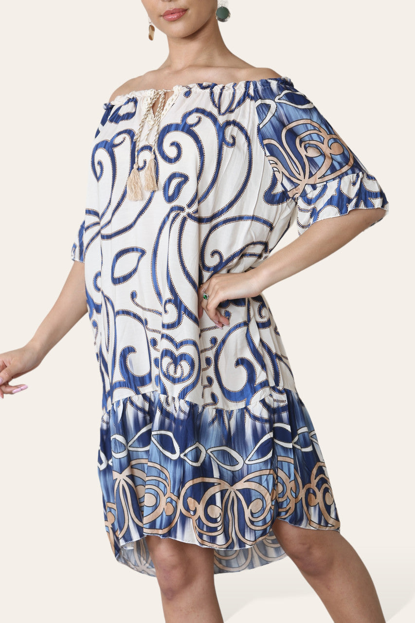 ABSTRACTE KUNSTPRINT BARDOT JURK NAVY