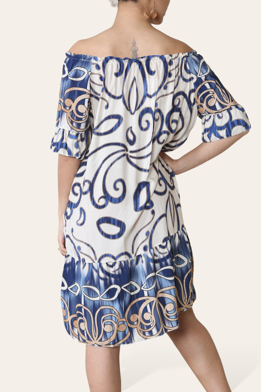 ABSTRACTE KUNSTPRINT BARDOT JURK NAVY