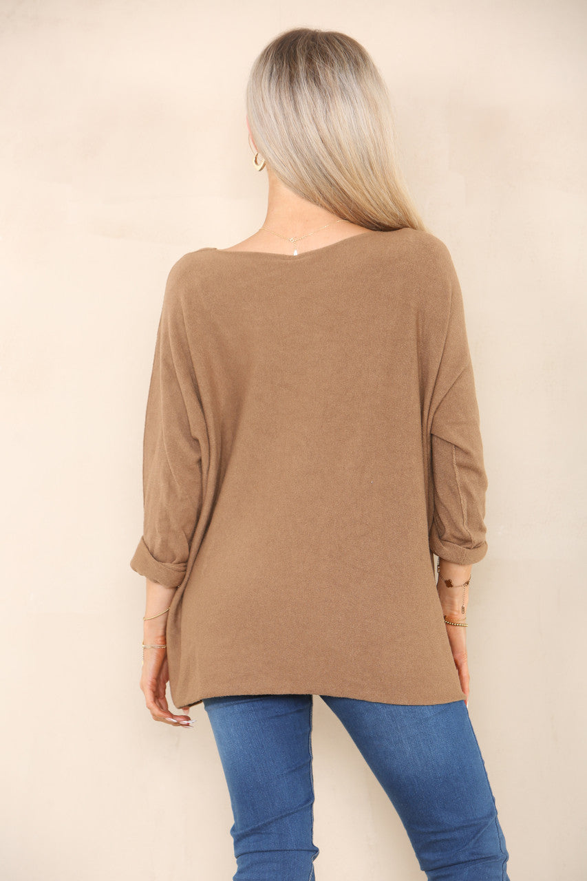 SEQUIN FOIL LOVE KNIT JUMPER TAN