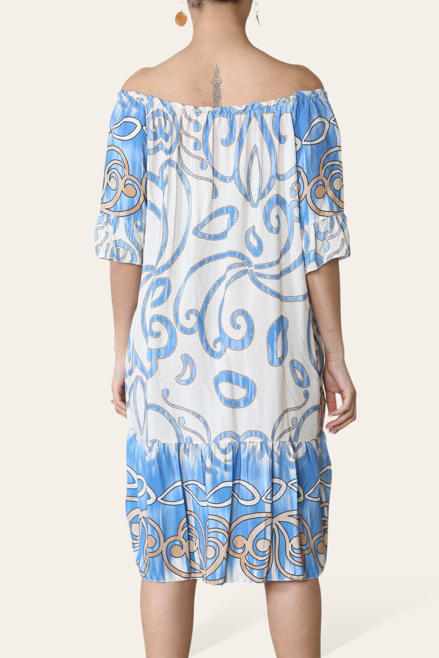 ABSTRACTE KUNSTPRINT BARDOT JURK LICHTBLAUW