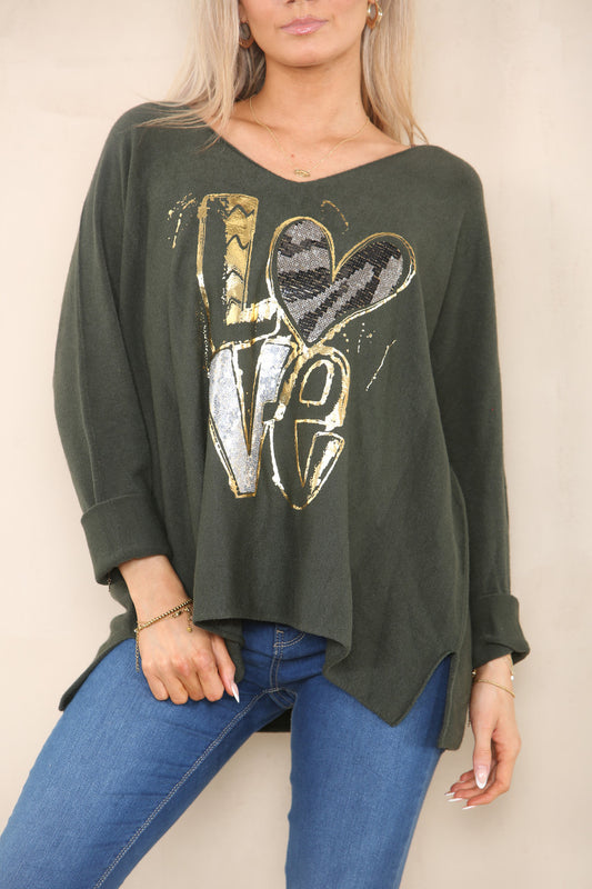 PAILLETTEN FOLIE LOVE TRUI KHAKI