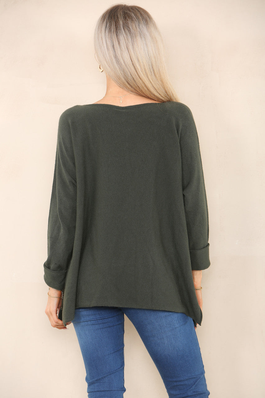 SEQUIN FOIL LOVE KNIT JUMPER KHAKI