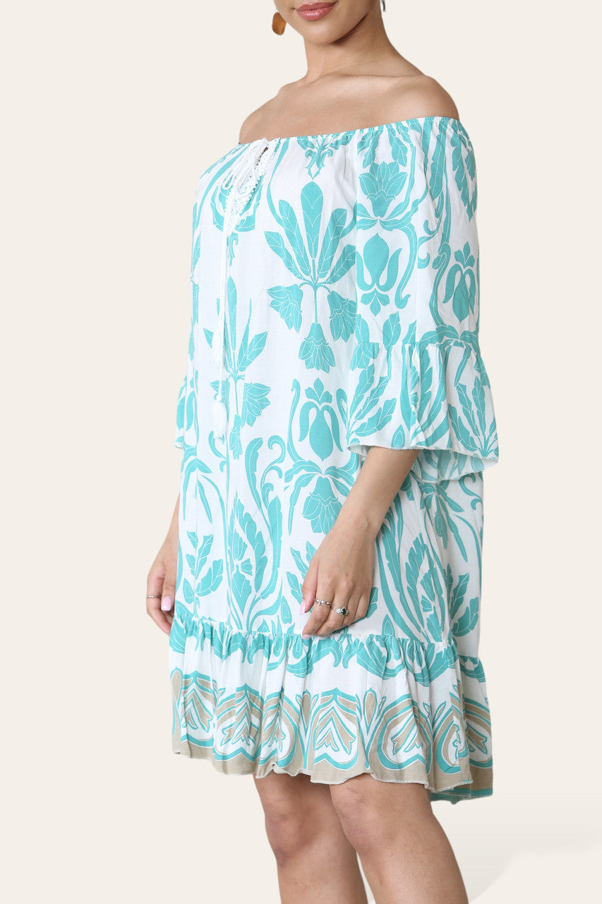 ART MIX PRINTED BARDOT JURK TURQUOISE