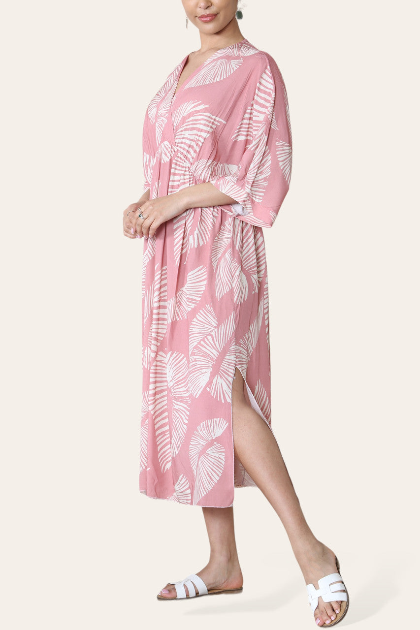 PALM LEAF PRINT MAXI DRESS PINK