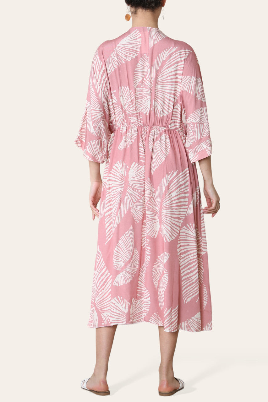 PALM LEAF PRINT MAXI DRESS PINK