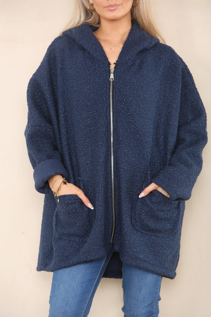 HOODED TEDDY ZACHTE WOLMIX RITSJACK NAVY